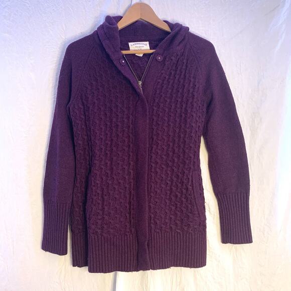 CAMBRIDGE Dry Goods Burgundy Full Zip Cable Knit Hooded Sweater Size M - Picture 10 of 10